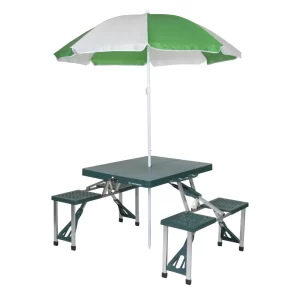 Folding Picnic Table with Umbrella, Aluminum Frame Outdoor Tables